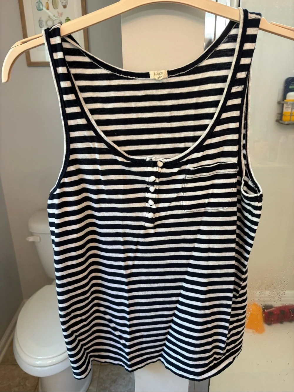 J.Crew Women's M Navy White Striped Tank Top Cotton Button Front Nautical